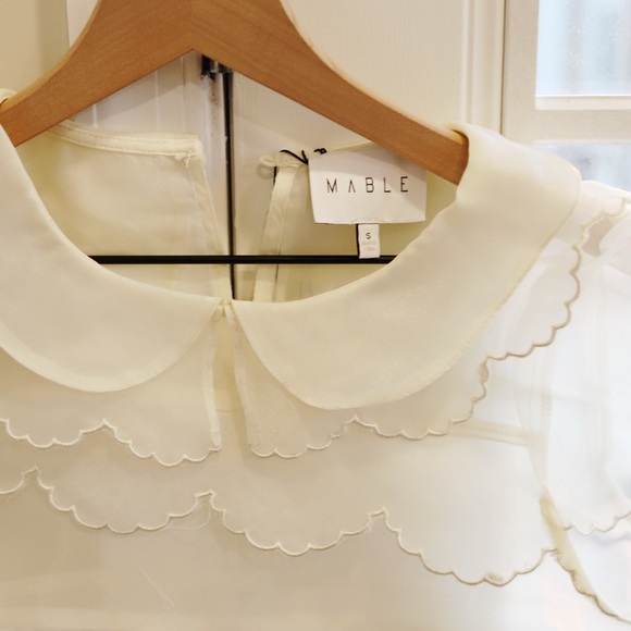 SCALLOP EMBROIDERED ORGANZA BLOUSE TOP - Picture 2 of 5